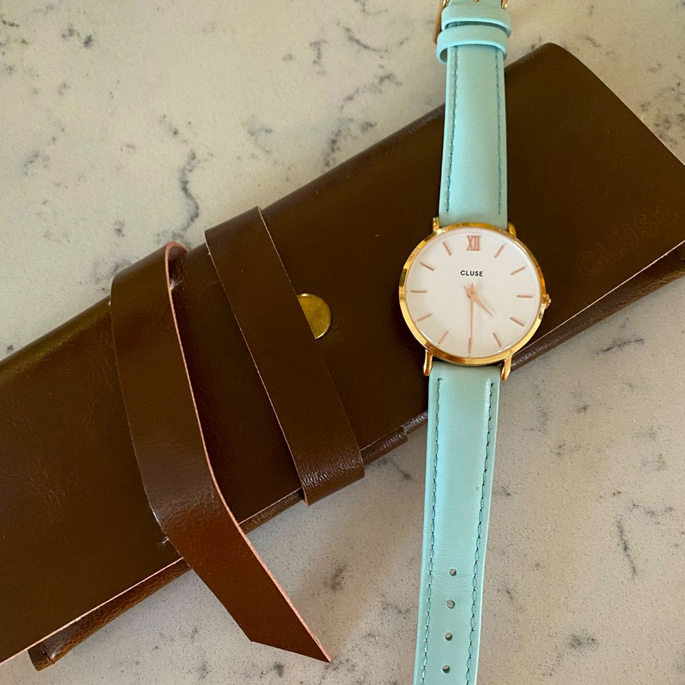CLUSE Watch Tiffany Blue band with leather case